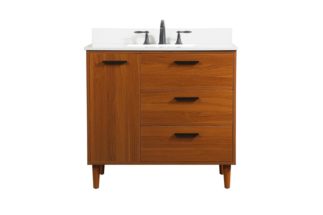 Elegant Lighting VF47036MTK-BS Vanity Sink Set, Teak