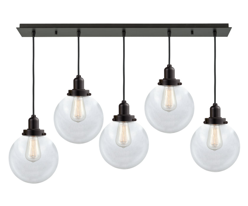 Innovations 125OB-10BK-0H-OB-G202-8 Five Light Linear Pendant, Oil Rubbed Bronze