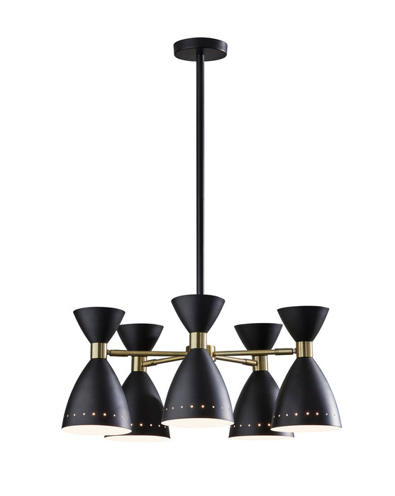 Adesso Home 4280-01 Five Light Pendant, Black W. Antique Brass