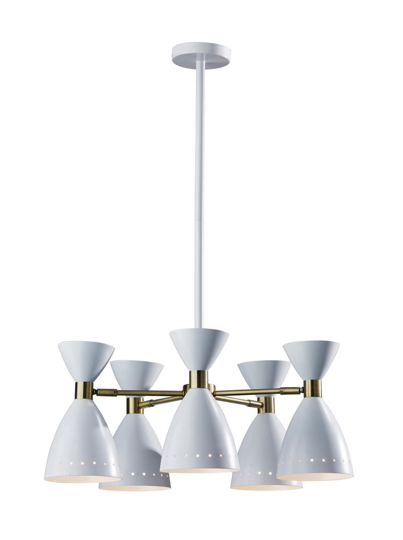 Adesso Home 4280-02 Five Light Pendant, White W. Antique Brass