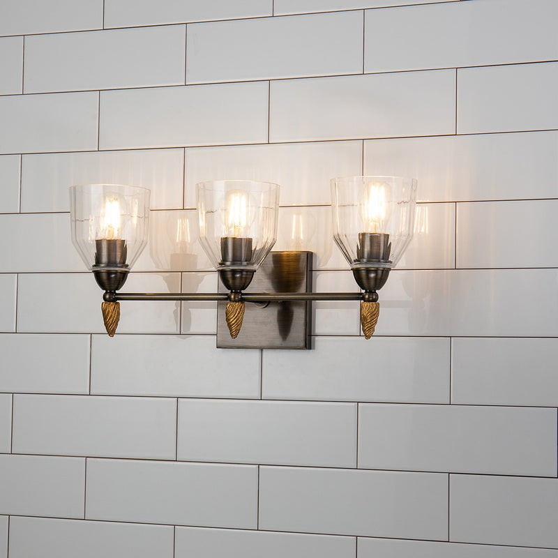 Lucas + McKearn BB1000DB-3-F2G Three Light Vanity, Dark Bronze