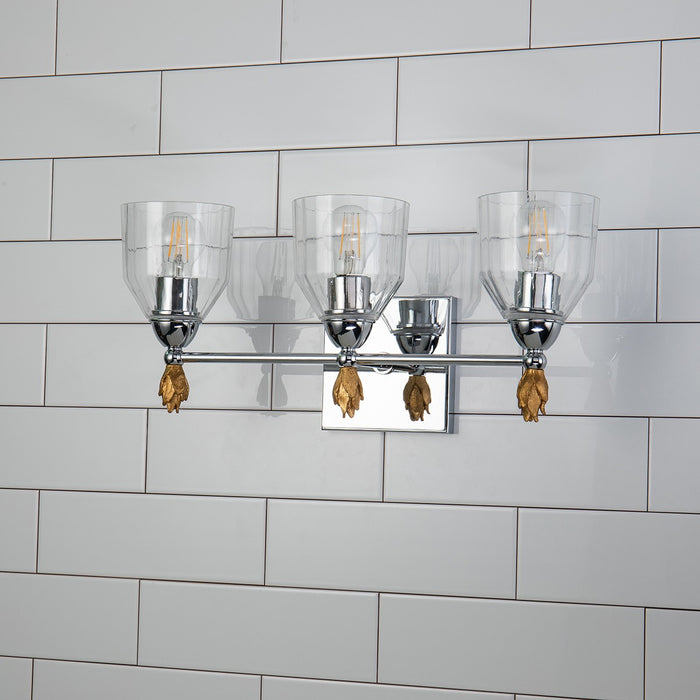 Lucas + McKearn BB1000PC-3-F1G Three Light Vanity, Polished Chrome