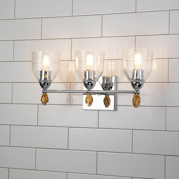 Lucas + McKearn BB1000PC-3-F1G Three Light Vanity, Polished Chrome