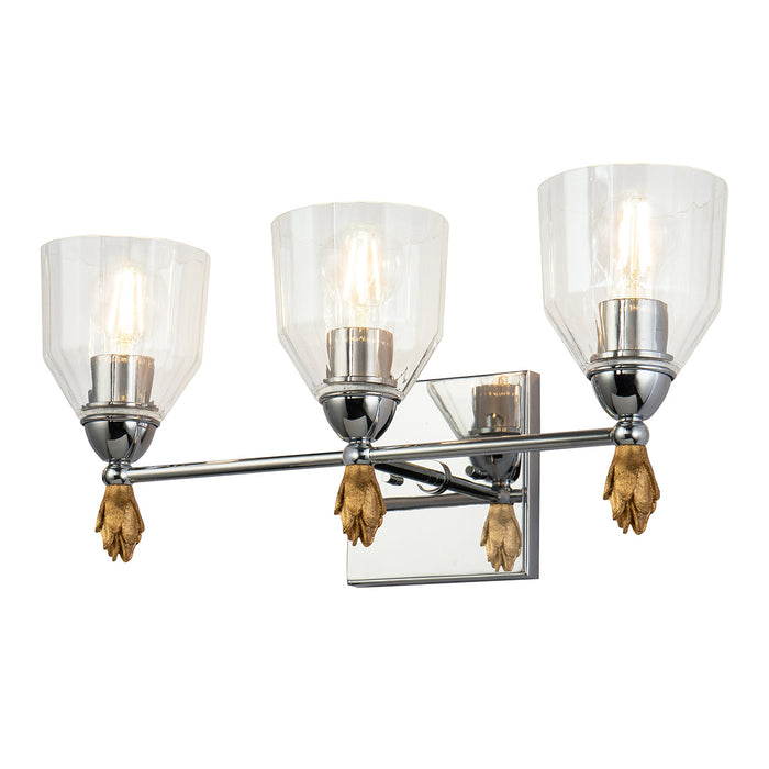 Lucas + McKearn BB1000PC-3-F1G Three Light Vanity, Polished Chrome