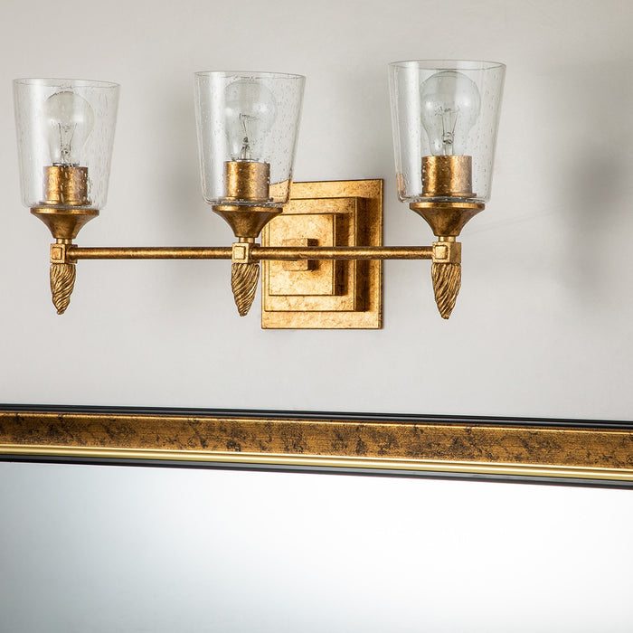 Lucas + McKearn BB1022G-3-F2G Three Light Vanity, Gold Leaf