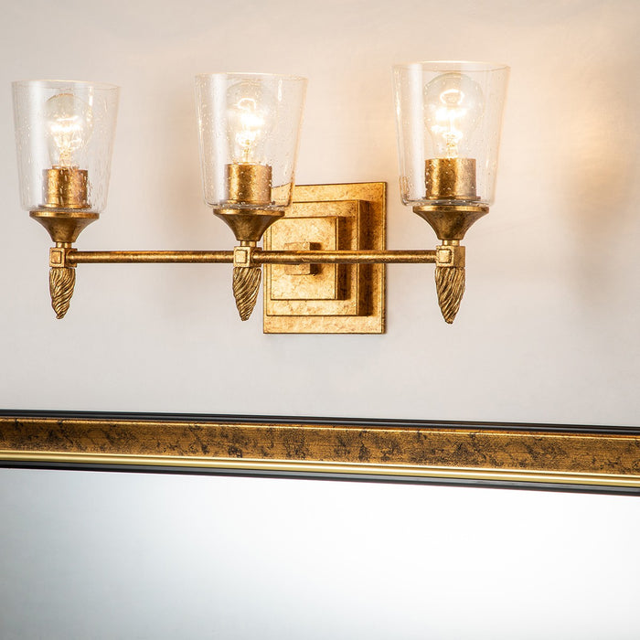 Lucas + McKearn BB1022G-3-F2G Three Light Vanity, Gold Leaf