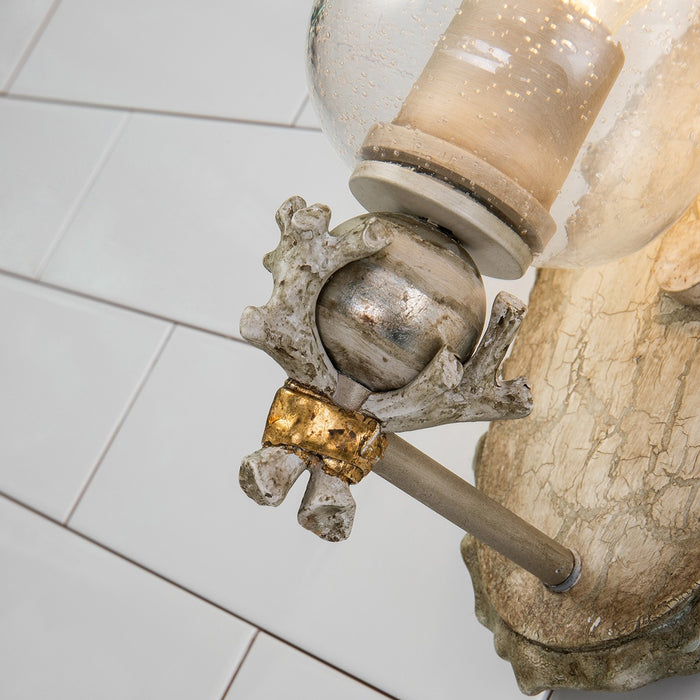Lucas + McKearn BB1238-1 One Light Wall Sconce, Hand-Painted W/Putty Patina/Silver Leaf Orb
