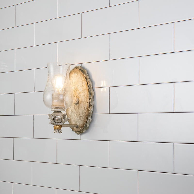Lucas + McKearn BB1238-1 One Light Wall Sconce, Hand-Painted W/Putty Patina/Silver Leaf Orb