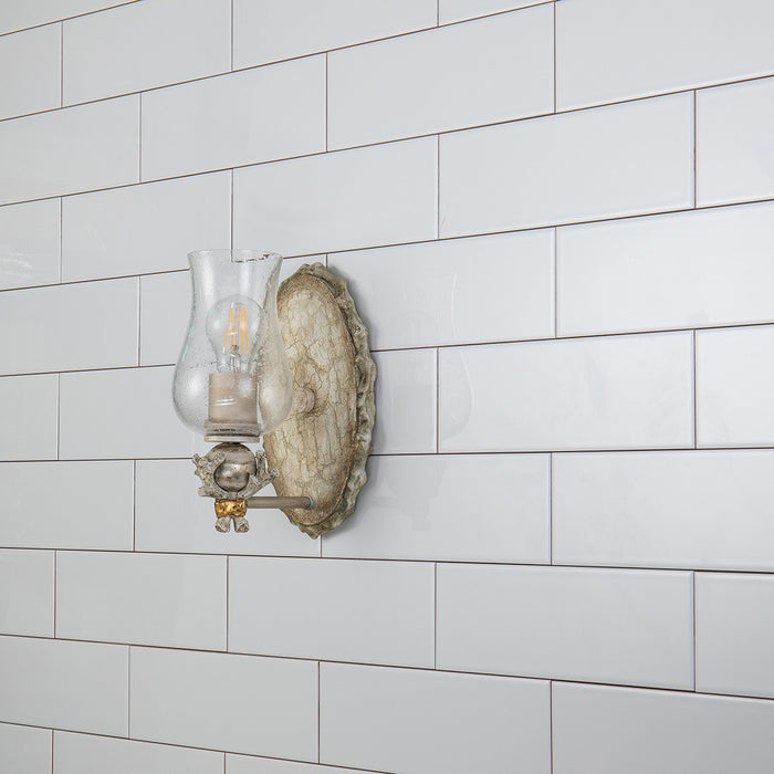 Lucas + McKearn BB1238-1 One Light Wall Sconce, Hand-Painted W/Putty Patina/Silver Leaf Orb