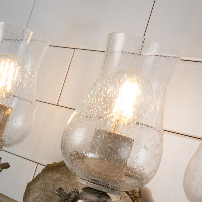 Lucas + McKearn BB1238-2 Two Light Vanity, Hand-Painted W/Putty Patina/Silver Leaf Orb