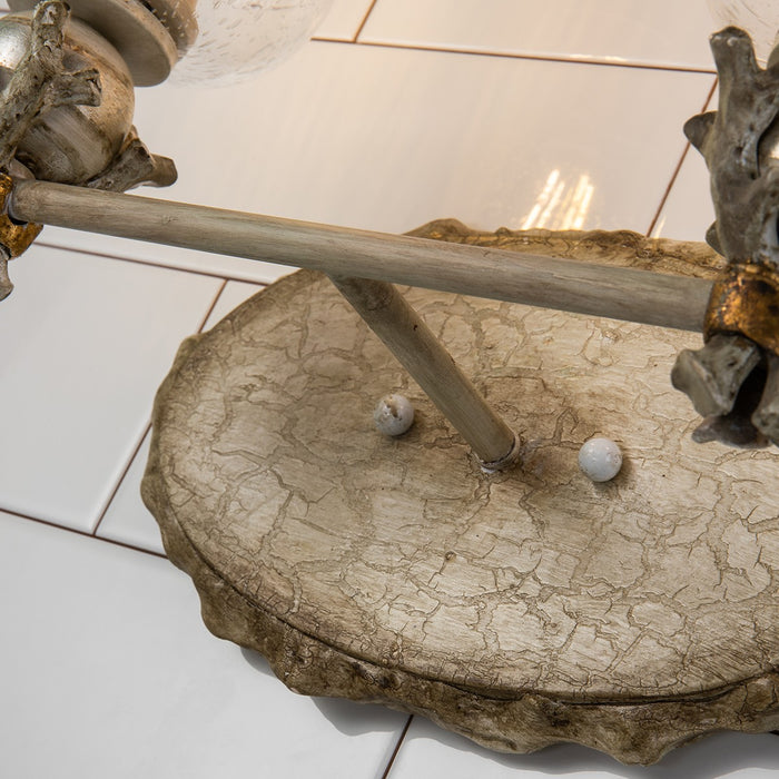 Lucas + McKearn BB1238-2 Two Light Vanity, Hand-Painted W/Putty Patina/Silver Leaf Orb