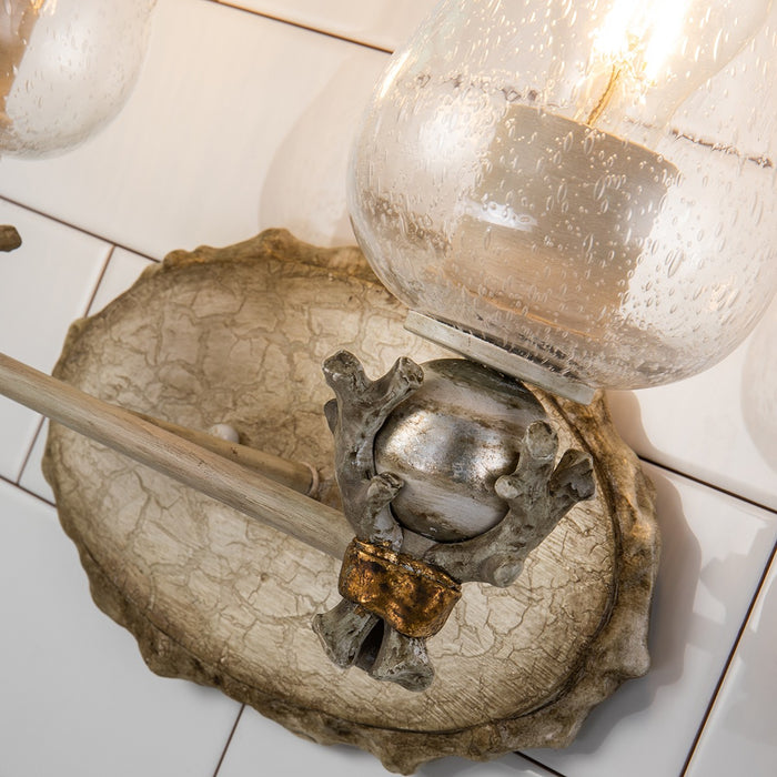 Lucas + McKearn BB1238-2 Two Light Vanity, Hand-Painted W/Putty Patina/Silver Leaf Orb
