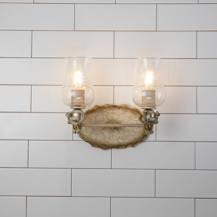 Lucas + McKearn BB1238-2 Two Light Vanity, Hand-Painted W/Putty Patina/Silver Leaf Orb