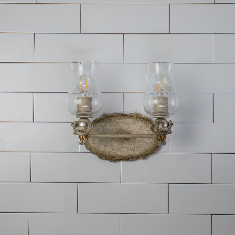 Lucas + McKearn BB1238-2 Two Light Vanity, Hand-Painted W/Putty Patina/Silver Leaf Orb