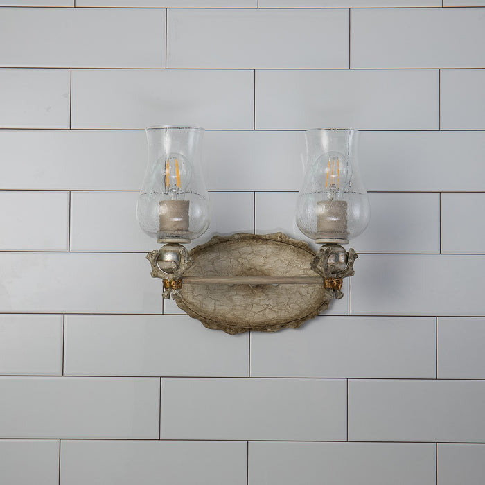Lucas + McKearn BB1238-2 Two Light Vanity, Hand-Painted W/Putty Patina/Silver Leaf Orb