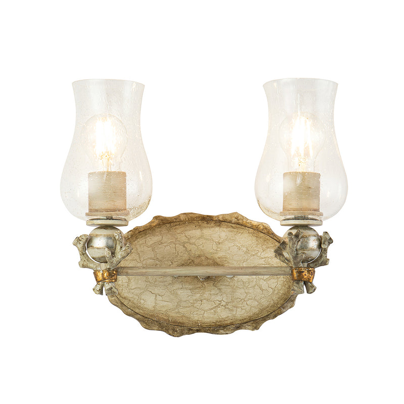 Lucas + McKearn BB1238-2 Two Light Vanity, Hand-Painted W/Putty Patina/Silver Leaf Orb