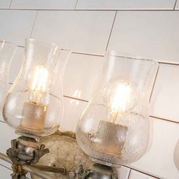 Lucas + McKearn BB1238-3 Three Light Vanity, Hand-Painted W/Putty Patina/Silver Leaf Orb