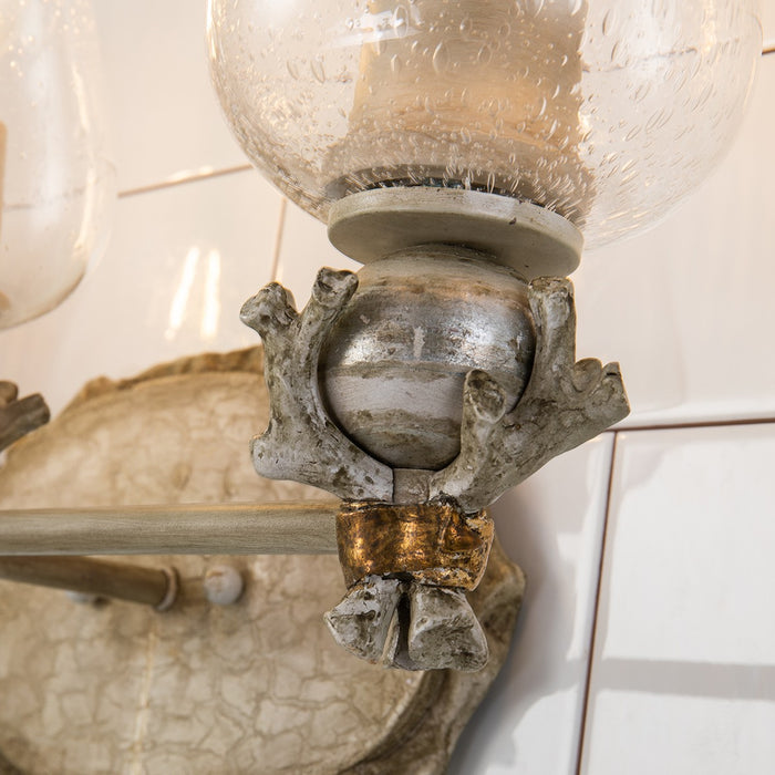 Lucas + McKearn BB1238-3 Three Light Vanity, Hand-Painted W/Putty Patina/Silver Leaf Orb