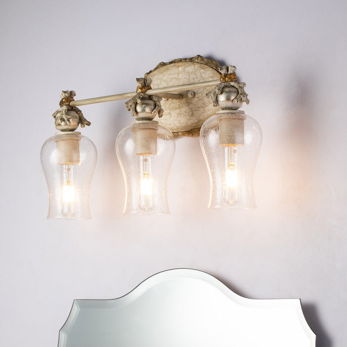 Lucas + McKearn BB1238-3 Three Light Vanity, Hand-Painted W/Putty Patina/Silver Leaf Orb