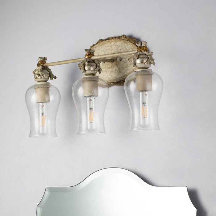 Lucas + McKearn BB1238-3 Three Light Vanity, Hand-Painted W/Putty Patina/Silver Leaf Orb