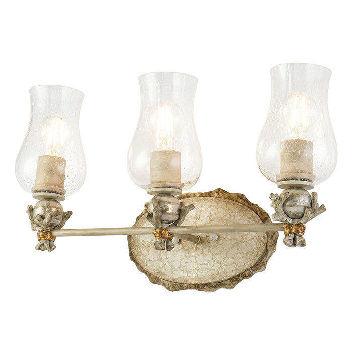 Lucas + McKearn BB1238-3 Three Light Vanity, Hand-Painted W/Putty Patina/Silver Leaf Orb