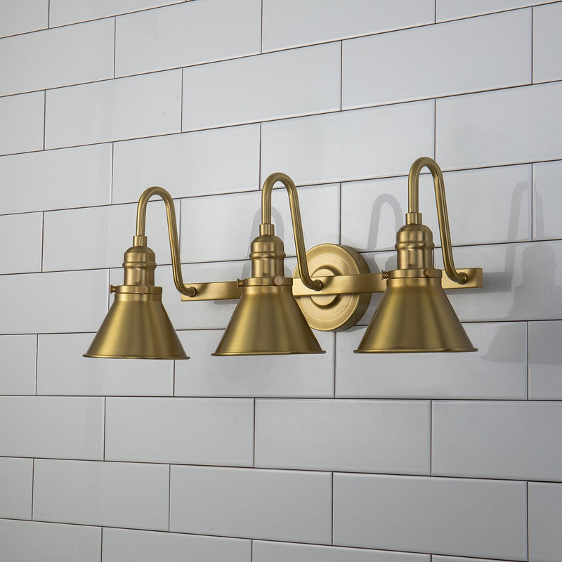 Lucas + McKearn BB90684AGB-3 Three Light Vanity, Aged Brass