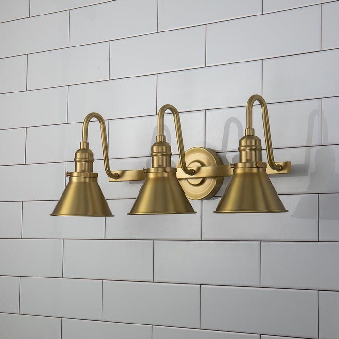 Lucas + McKearn BB90684AGB-3 Three Light Vanity, Aged Brass
