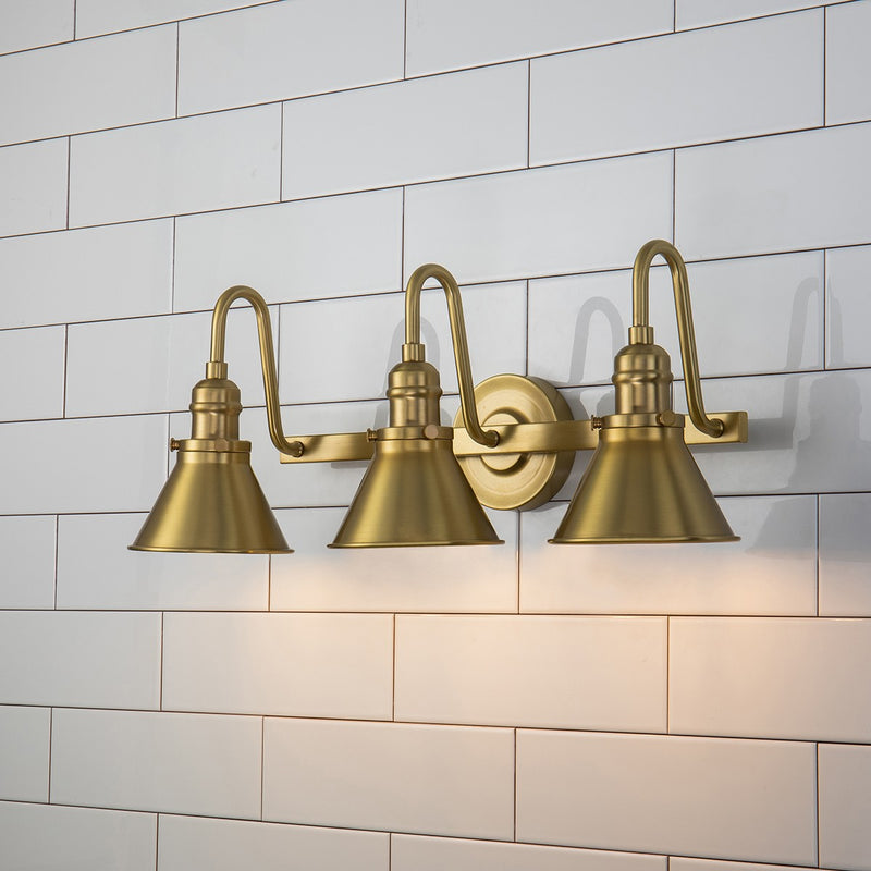 Lucas + McKearn BB90684AGB-3 Three Light Vanity, Aged Brass