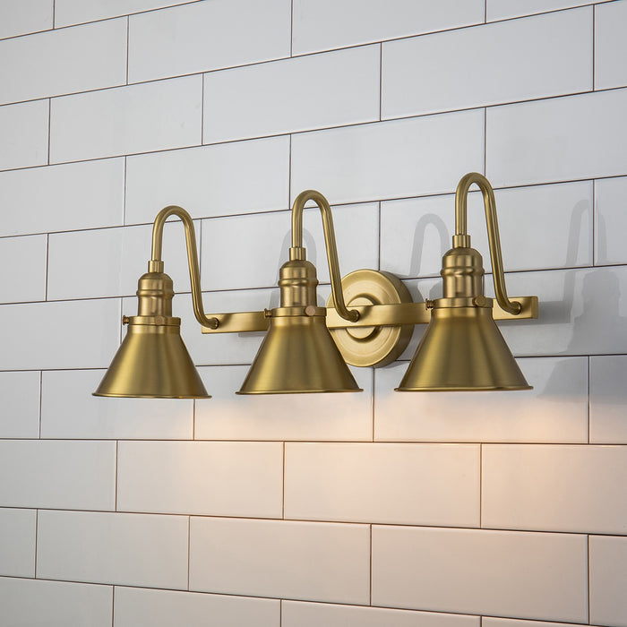 Lucas + McKearn BB90684AGB-3 Three Light Vanity, Aged Brass