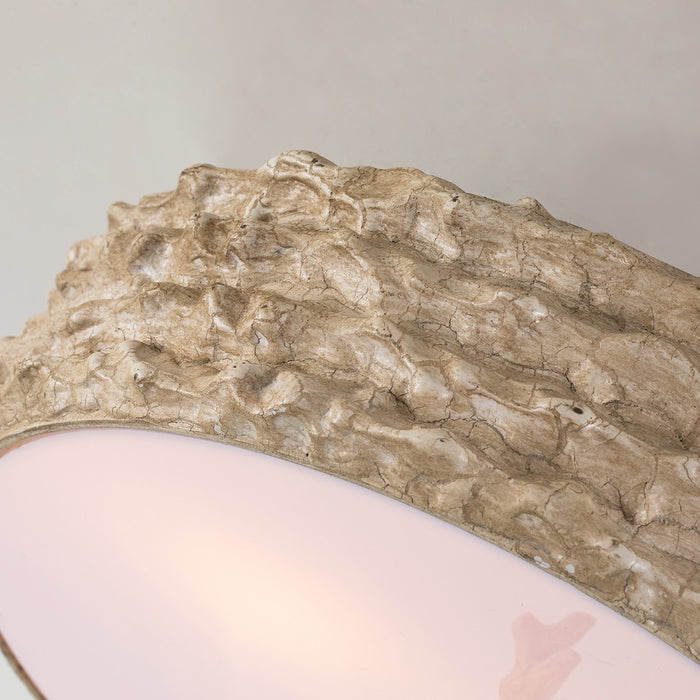Lucas + McKearn FM1238-16 Three Light Flush Mount, Hand-Painted W/Putty Patina/Silver Leaf Orb