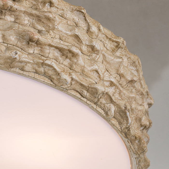 Lucas + McKearn FM1238-16 Three Light Flush Mount, Hand-Painted W/Putty Patina/Silver Leaf Orb