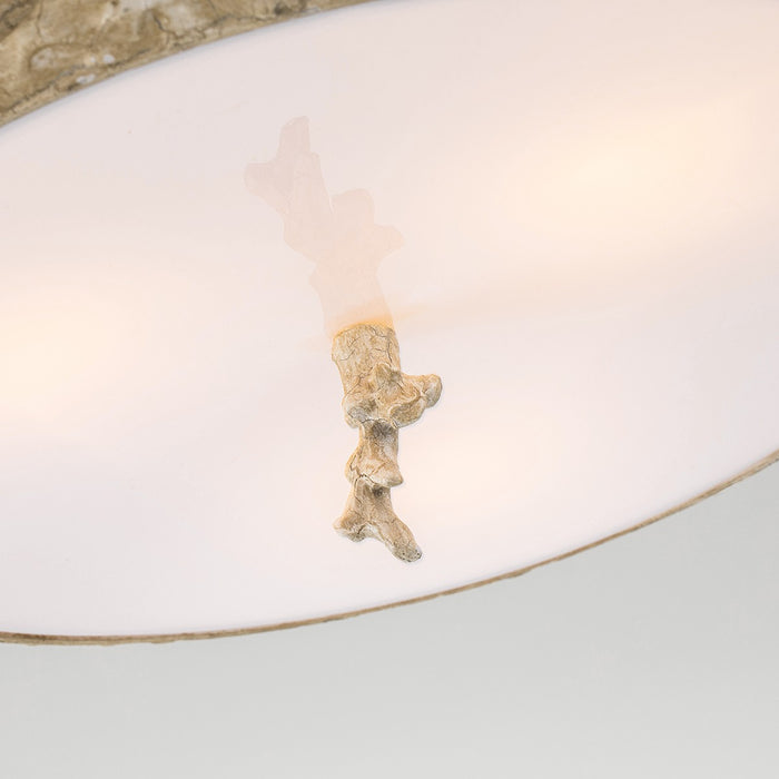Lucas + McKearn FM1238-16 Three Light Flush Mount, Hand-Painted W/Putty Patina/Silver Leaf Orb