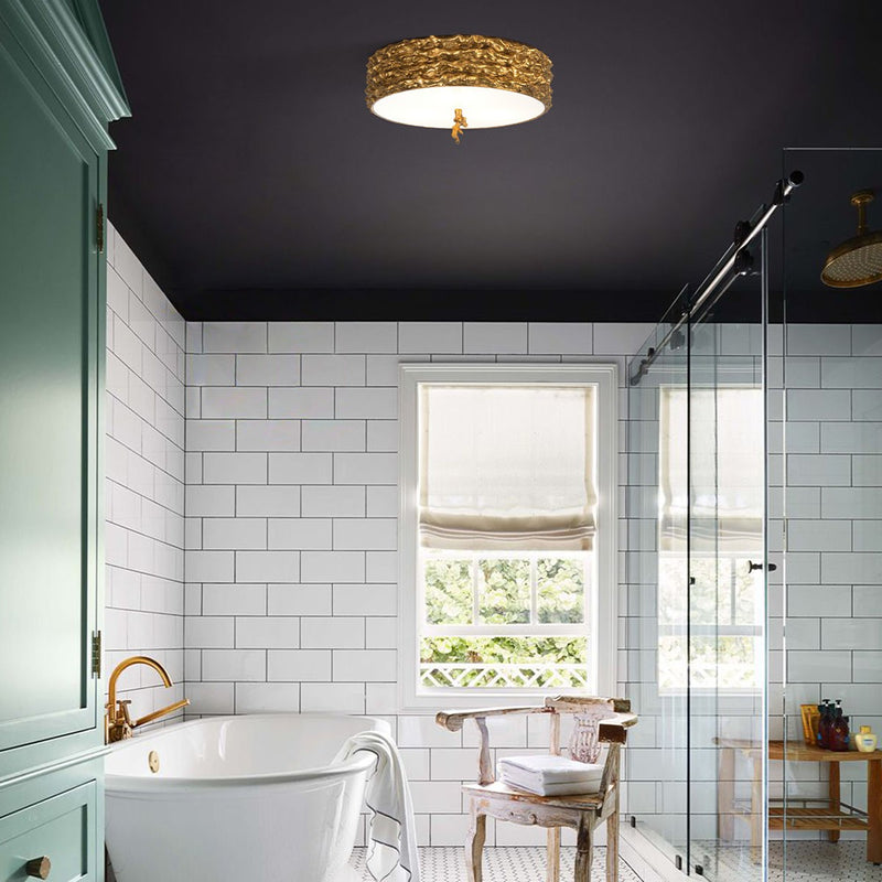 Lucas + McKearn FM1238-16 Three Light Flush Mount, Hand-Painted W/Putty Patina/Silver Leaf Orb