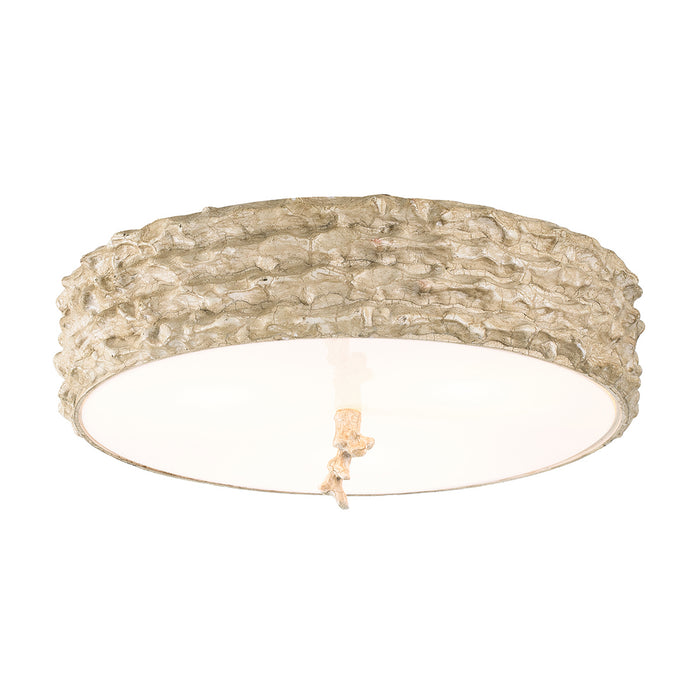 Lucas + McKearn FM1238-16 Three Light Flush Mount, Hand-Painted W/Putty Patina/Silver Leaf Orb