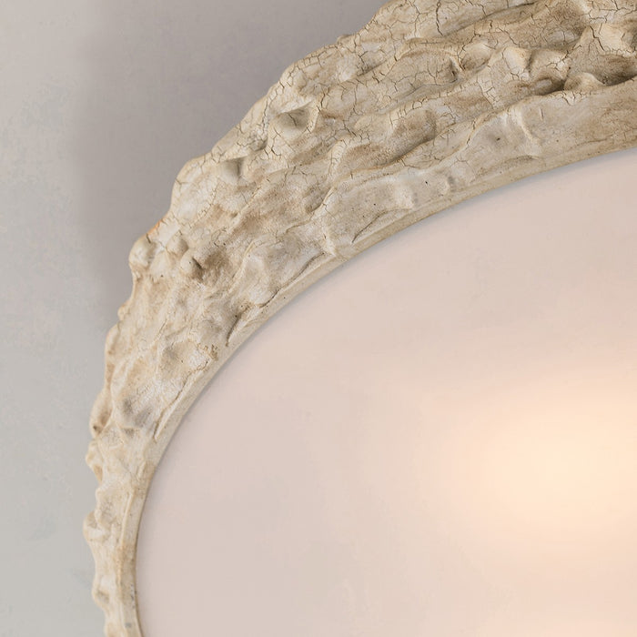 Lucas + McKearn FM1238-20 Three Light Flush Mount, Hand-Painted W/Putty Patina/Silver Leaf Orb