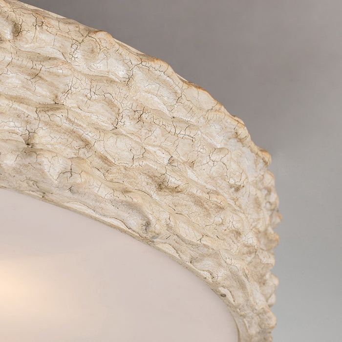 Lucas + McKearn FM1238-20 Three Light Flush Mount, Hand-Painted W/Putty Patina/Silver Leaf Orb