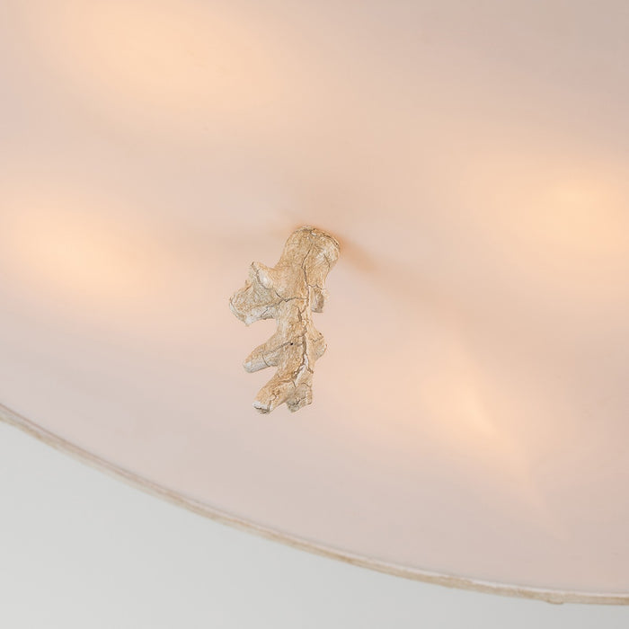 Lucas + McKearn FM1238-20 Three Light Flush Mount, Hand-Painted W/Putty Patina/Silver Leaf Orb