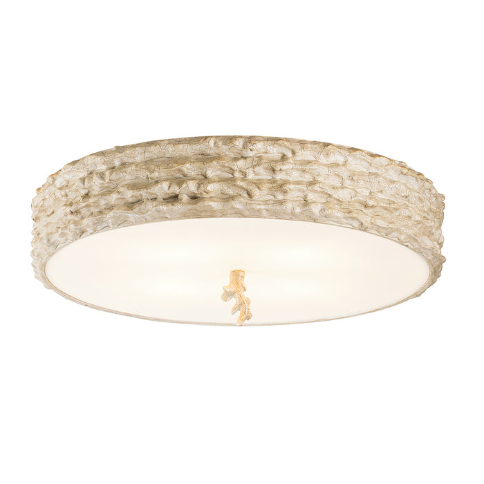 Lucas + McKearn FM1238-20 Three Light Flush Mount, Hand-Painted W/Putty Patina/Silver Leaf Orb