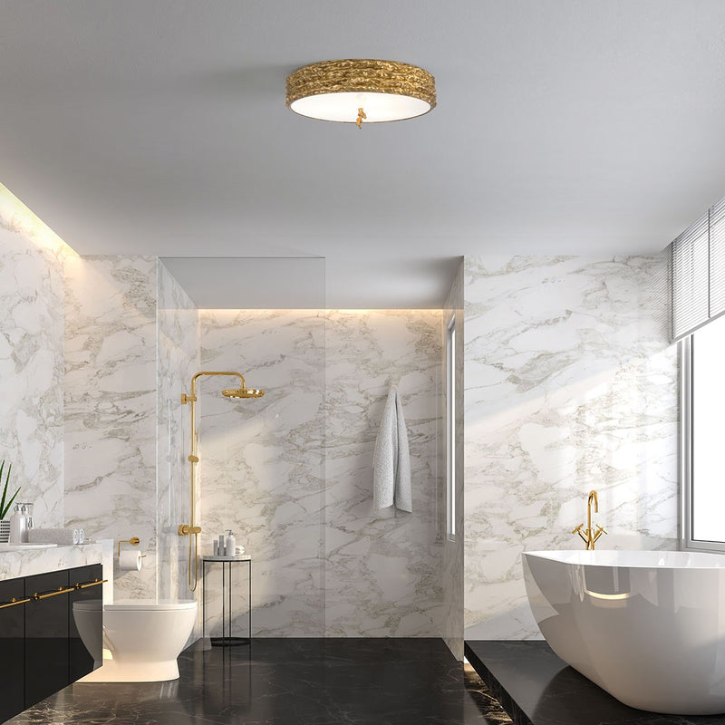 Lucas + McKearn FM1238G-20 Three Light Flush Mount, Gold Leaf