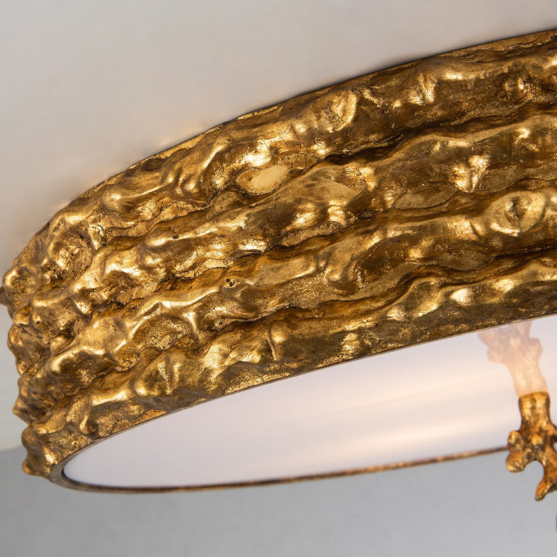 Lucas + McKearn FM1238G-20 Three Light Flush Mount, Gold Leaf