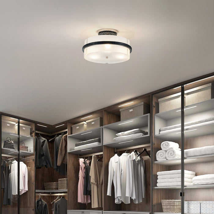 Lucas + McKearn FM91598PC-16 Three Light Semi-Flush Mount, Matte Black/Polished Chrome