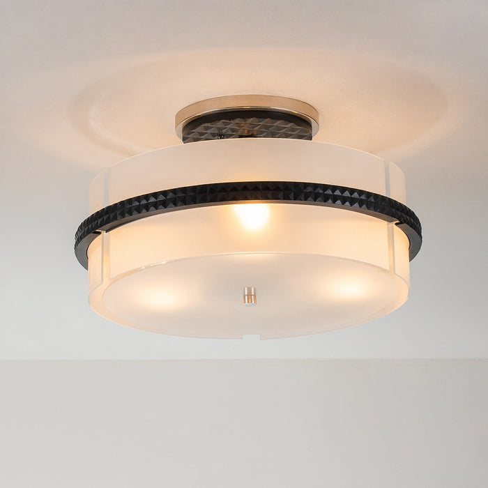 Lucas + McKearn FM91598PC-16 Three Light Semi-Flush Mount, Matte Black/Polished Chrome