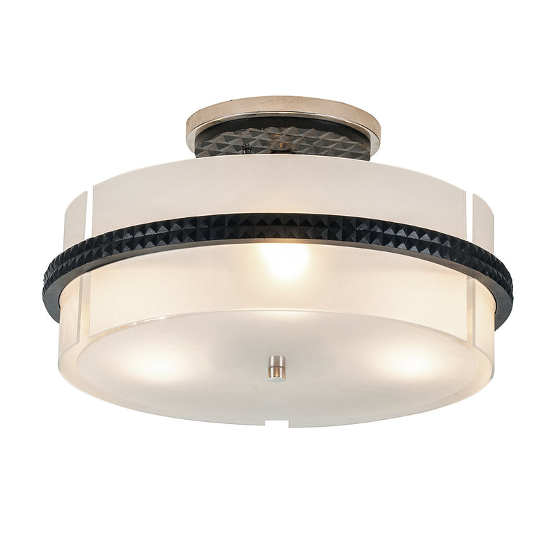 Lucas + McKearn FM91598PC-16 Three Light Semi-Flush Mount, Matte Black/Polished Chrome