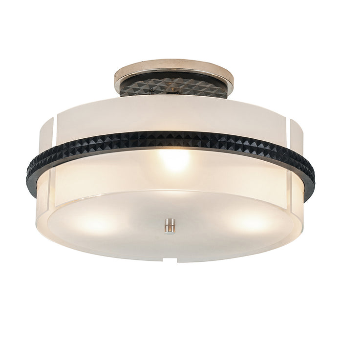 Lucas + McKearn FM91598PC-16 Three Light Semi-Flush Mount, Matte Black/Polished Chrome