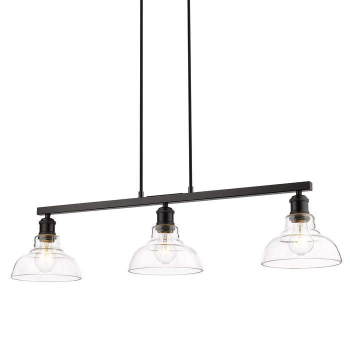 Golden 0305-LP BLK-CLR Three Light Linear Pendant, Matte Black