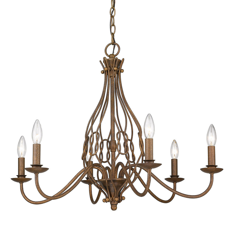 Golden 1349-6 BC Six Light Chandelier, Burnished Chestnut