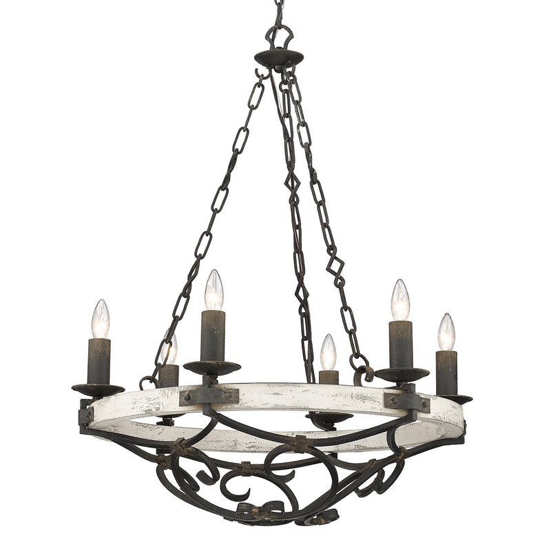 Golden 1821-6 ABI-CDW Six Light Chandelier, Antique Black Iron