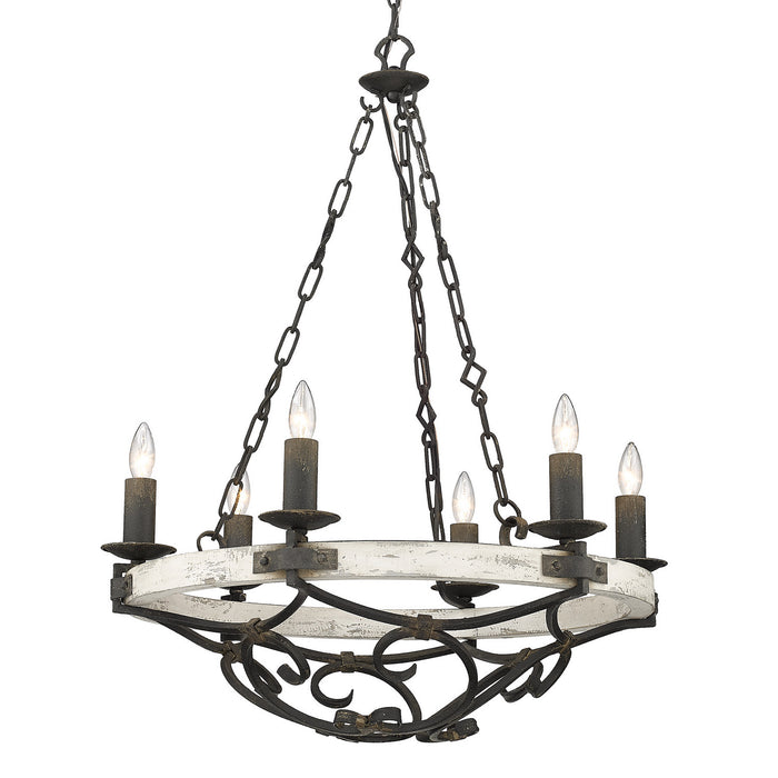 Golden 1821-6 ABI-CDW Six Light Chandelier, Antique Black Iron