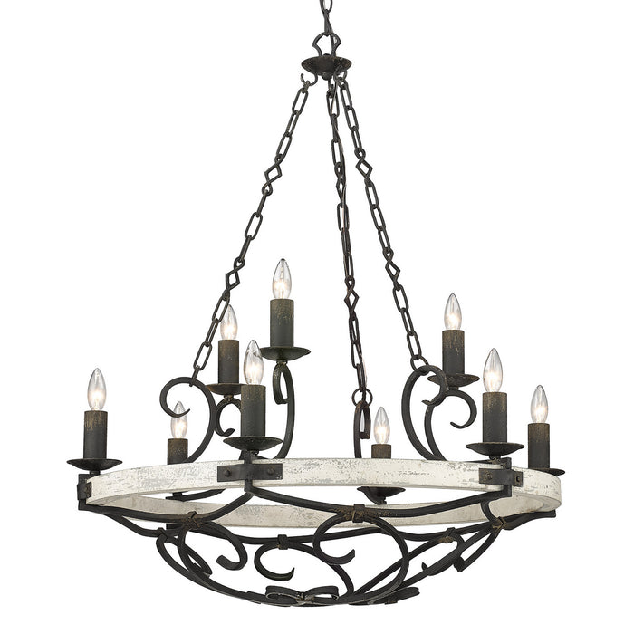Golden 1821-9 ABI-CDW Nine Light Chandelier, Antique Black Iron
