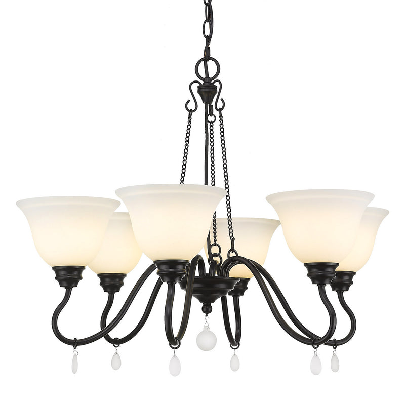 Golden 3715-6 BLK-OP Six Light Chandelier, Matte Black